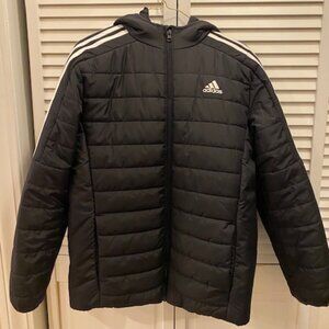 Boys Adidas Black Insulated Hooded Puffer Winter Jacket Youth Size 14/16 Large